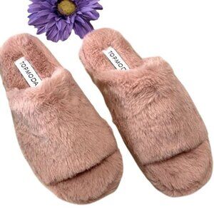 Womens Top Moda Fuzzy Open-Toe Pink Slippers Size 8 New In Box